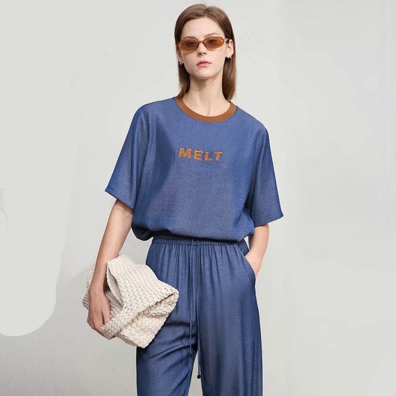 Colorblock Letter Embroidered T-Shirt – Minimalist Slim Fit Top - Stylemein
