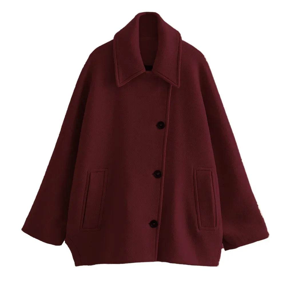 Chic Polo Neck Short Blended Coat: Winter's Essential Cloak Sleeve Top - Stylemein