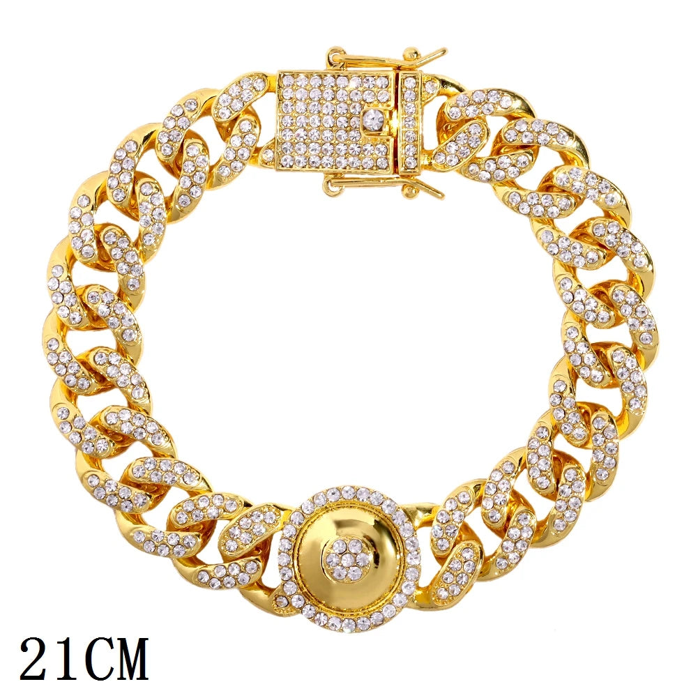 12mm Iced Out Cuban Link Chain Bracelet Gold Silver for Men & Women
