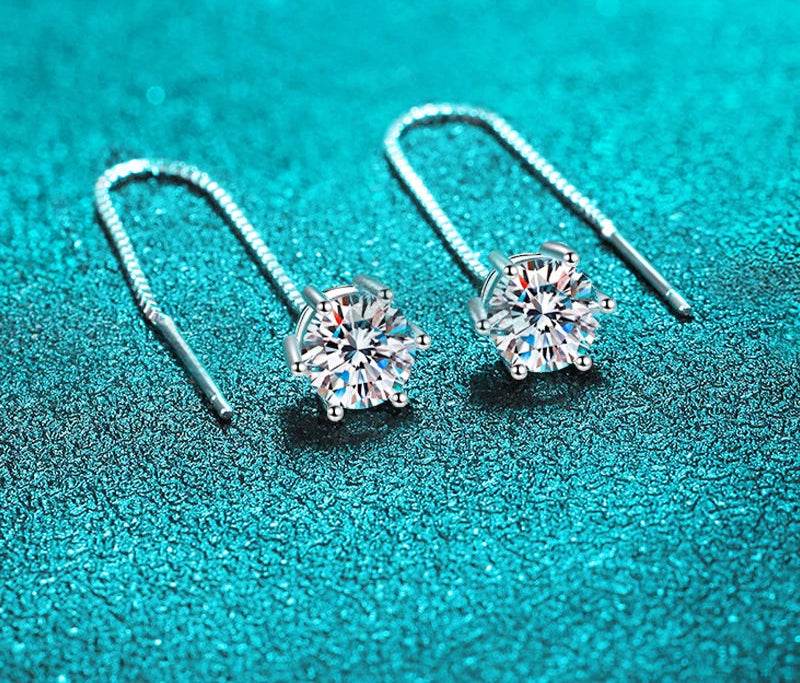 Stylemein - Elegant White Gold Plated Moissanite Drop Earrings with Tassel Detail