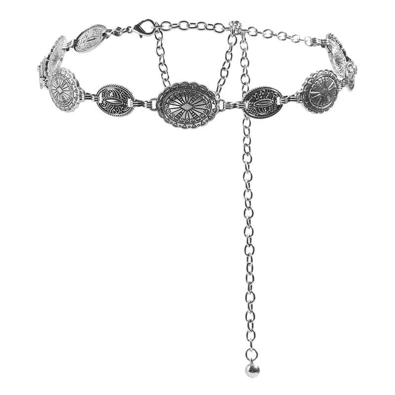 Vintage Circle Carved Metal Waist Chain: Retro Decorative Belt for Women - Stylemein