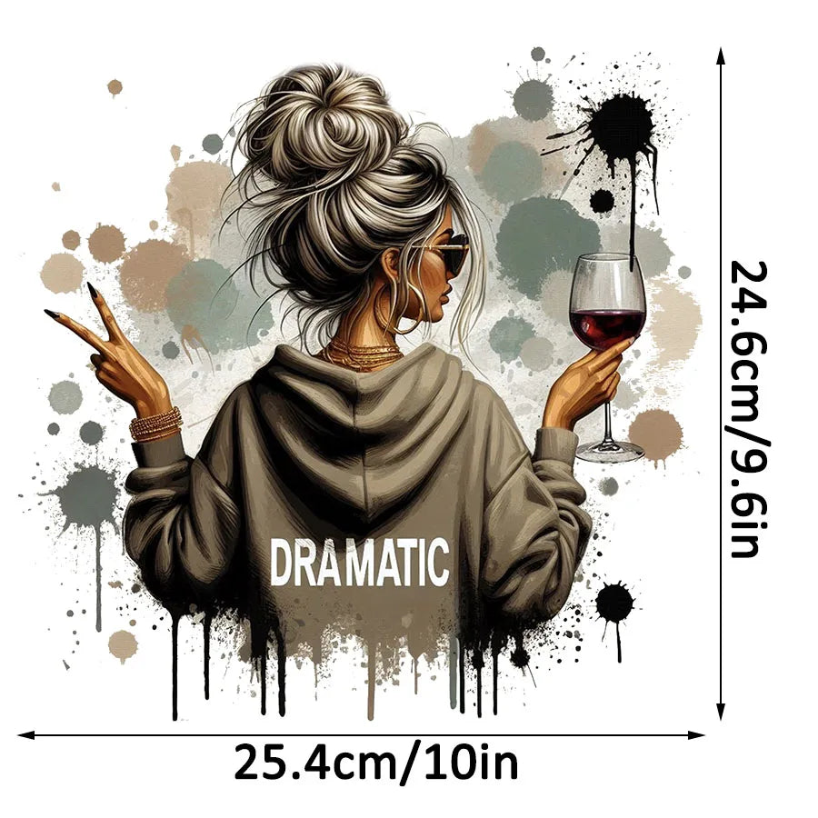 Vintage Retro Woman Iron-On Heat Transfer Decal – Dramatic Design for T-Shirts, Bags & Fabric Decor