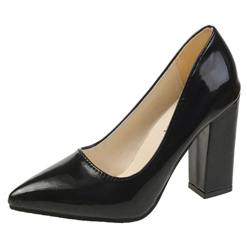 10cm Square Heels – Patent Leather Pumps for Wedding, Party & Office Wear - Stylemein