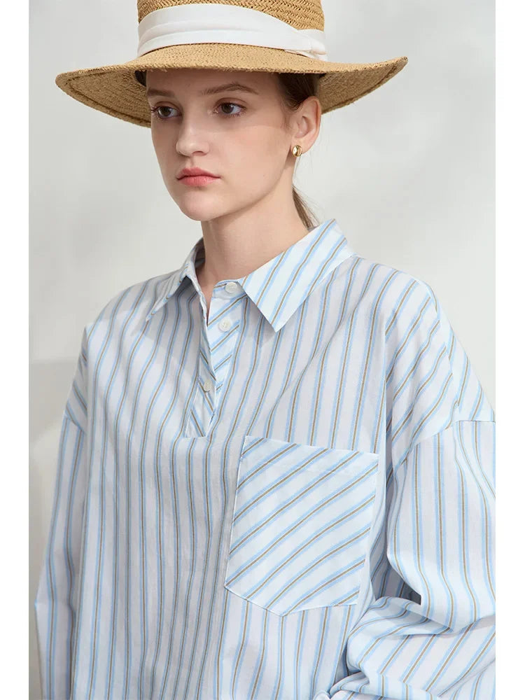 Women’s Cotton Striped Shirt – Loose Fit Autumn Casual Fashion Top