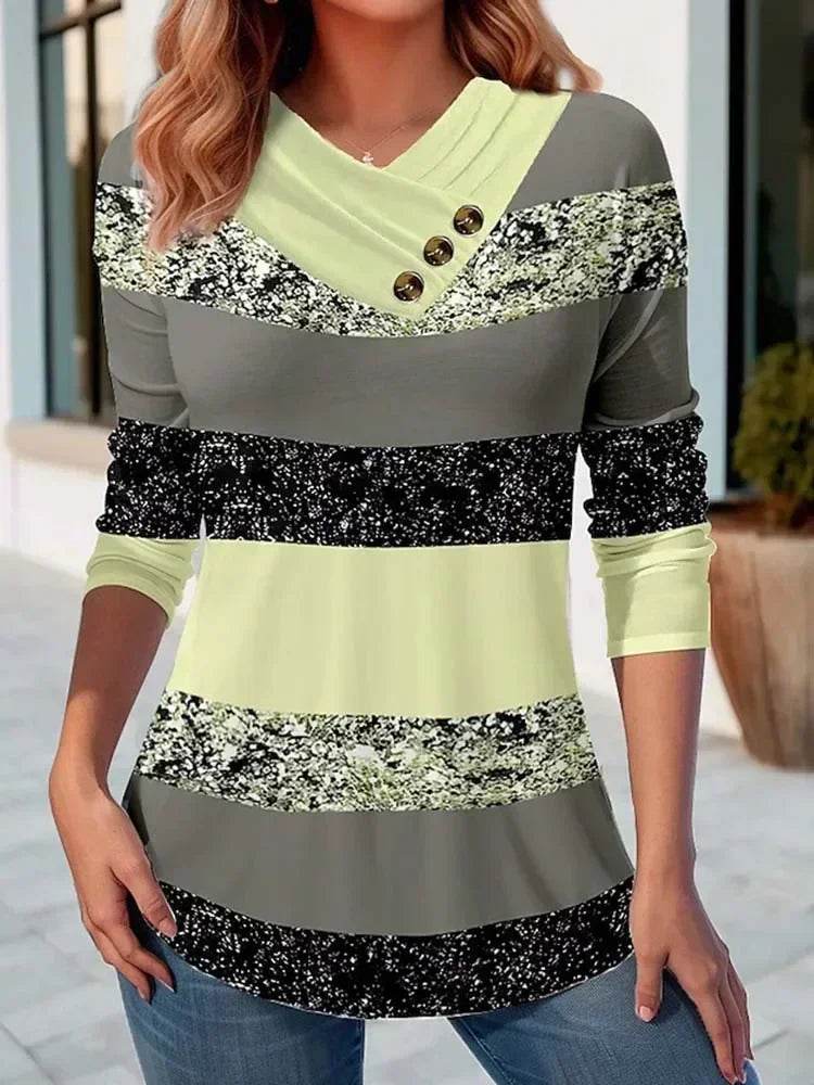 Striped V-Neck Long Sleeve Pullover – Casual Slim Fit Sweater Top for Women - Stylemein