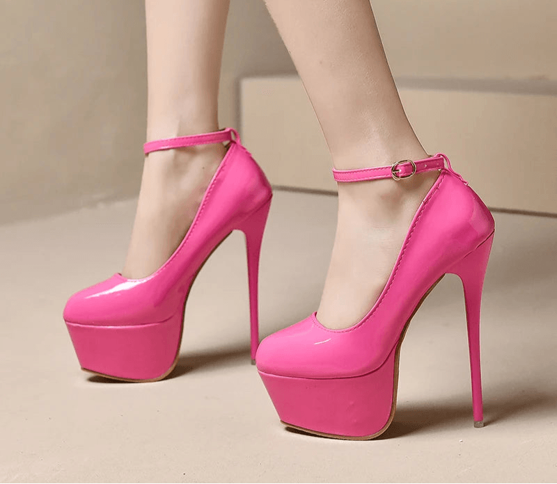 16cm Super High Heel Party Stilettos– 5.5cm Platform, Buckle Strap, Thin Heels for Disco & Dance Events - Stylemein