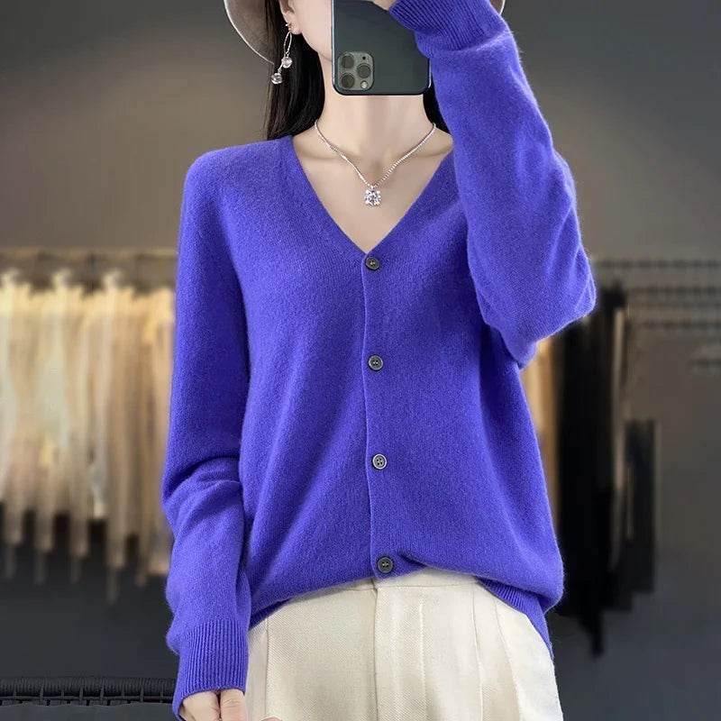 Wool Cardigan – Soft Cashmere O-Neck Sweater - Stylemein