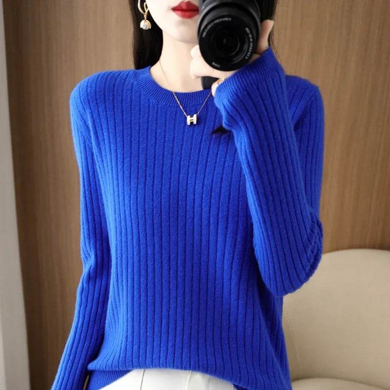 Striped Loose Knit Sweater – Warm O-Neck Long Sleeve Pullover - Stylemein