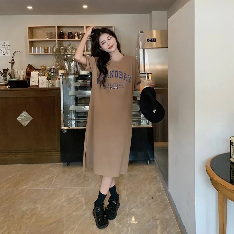 Women’s Plus Size Letter Print Dress – Casual Summer Loose Fit.