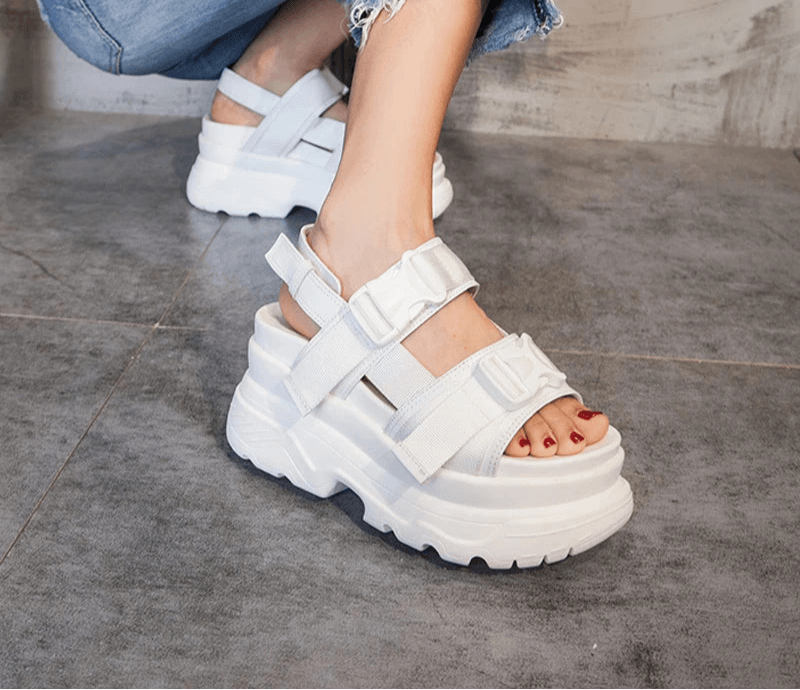 Platform Wedge Canvas Sandals – Thick Sole, Buckle Strap, Summer Comfort