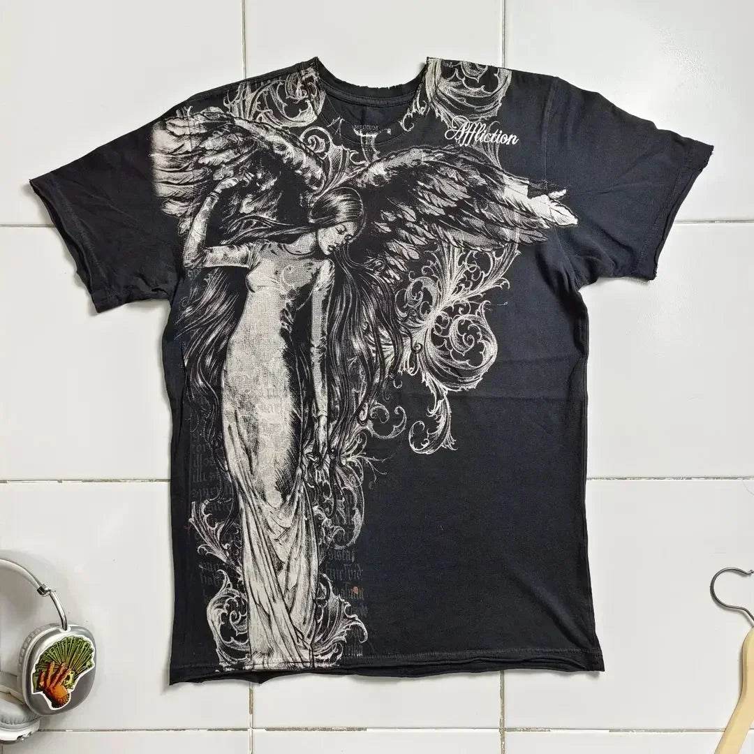 Oversized Vintage Graphic T-Shirt for Women – Edgy Punk Streetwear Tee with Bold Hip Hop Print - Stylemein