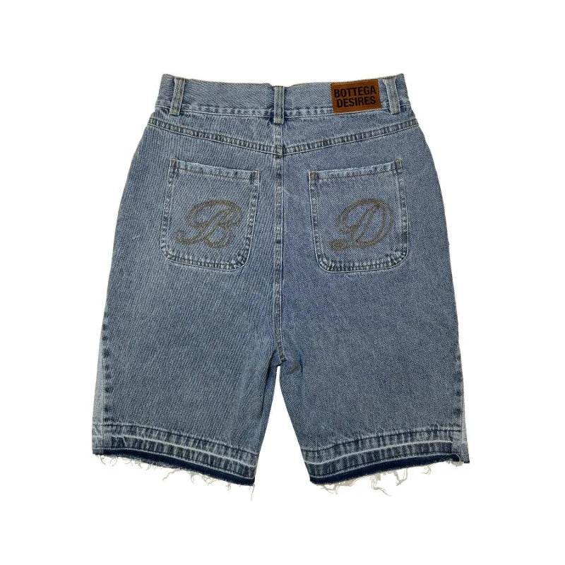 Y2K Embroidered Baggy Jeans – Washed Vintage Denim with Tassels - Stylemein