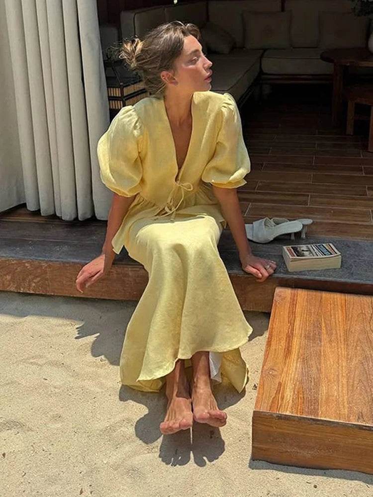 Two-Piece Puff Sleeve Top & Maxi Skirt Set – Women's Elegant Outfit - Stylemein