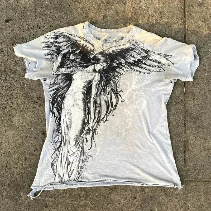 Oversized Vintage Graphic T-Shirt for Women – Edgy Punk Streetwear Tee with Bold Hip Hop Print - Stylemein