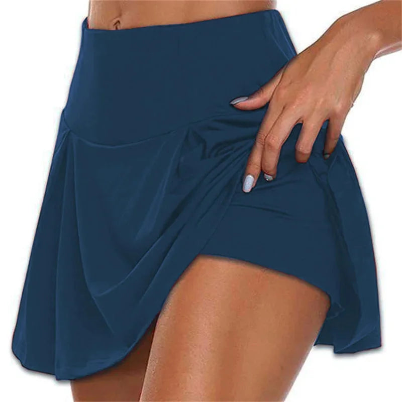 Women’s Quick-Dry Sports Skort – Solid Color Running & Yoga Skirt with Built-In Shorts