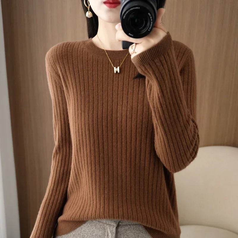 Striped Loose Knit Sweater – Warm O-Neck Long Sleeve Pullover - Stylemein