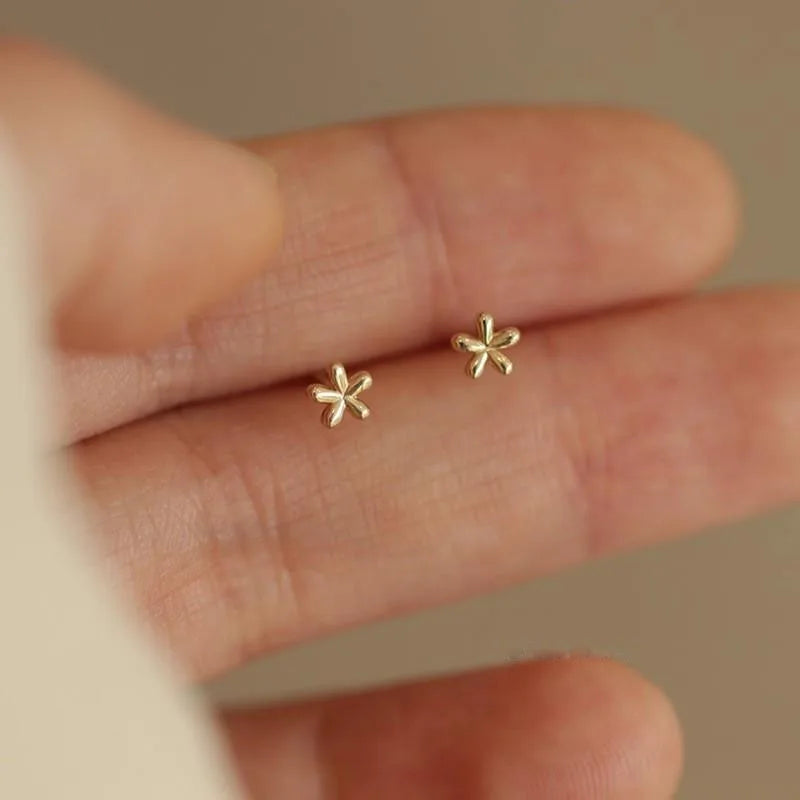 925 Sterling Silver Four-Pointed Star Earrings – 14k Gold Plated Crystal Studs