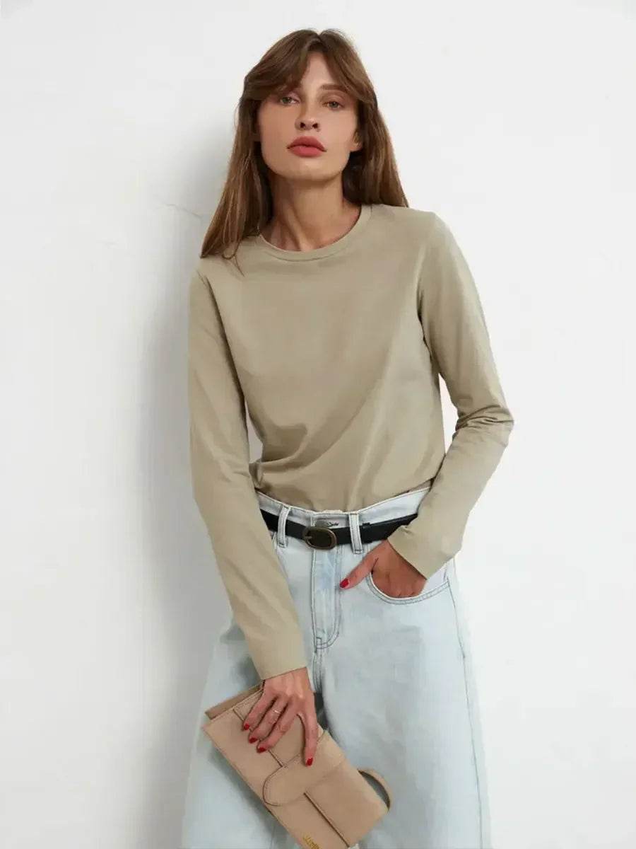 Soft 100% Cotton Oversized Long Sleeve Tee: Essential Spring & Autumn Layering Top - Stylemein