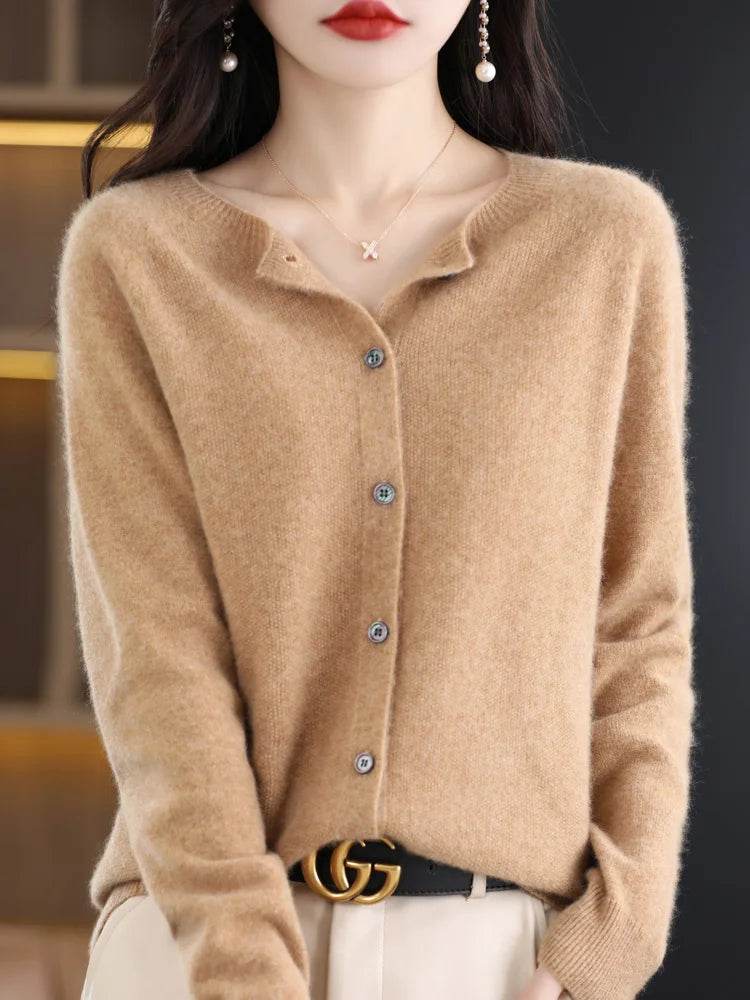Merino Wool Cardigan – Soft Cashmere O-Neck Sweater - Stylemein
