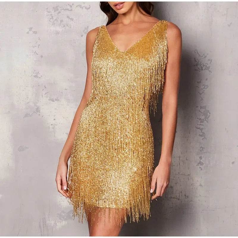 Glamorous Tassel Sequins and Feather Mini Dress for Women - Perfect for Evening Parties and Club Nights - Stylemein