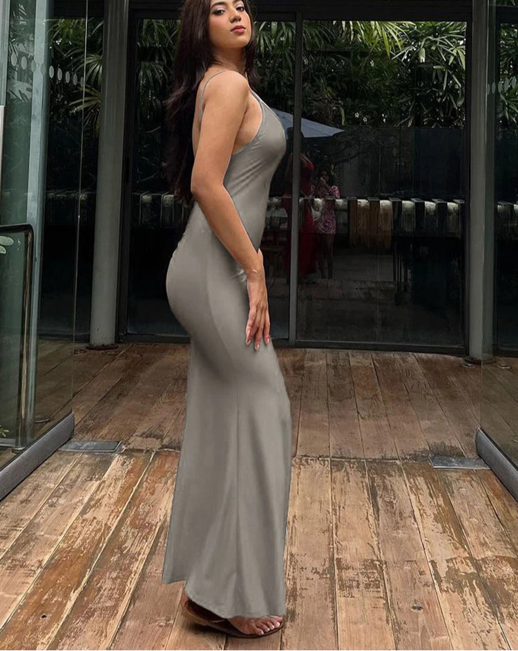 Elegant Backless Evening Maxi Dress – V-Neck Sleeveless Mermaid Prom Gown