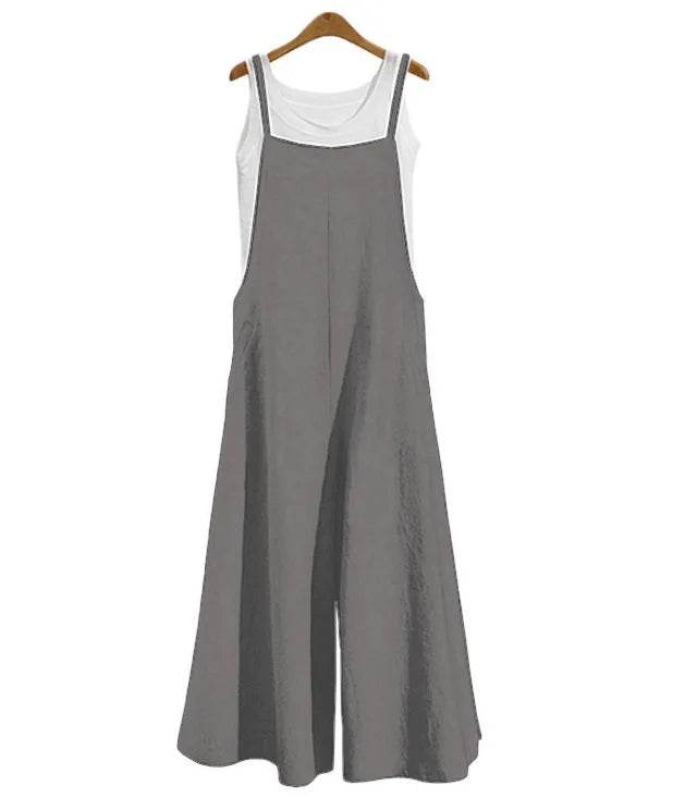 Stylemein - Summer Cotton Linen Jumpsuit – Loose Wide Leg Overalls with Adjustable Straps