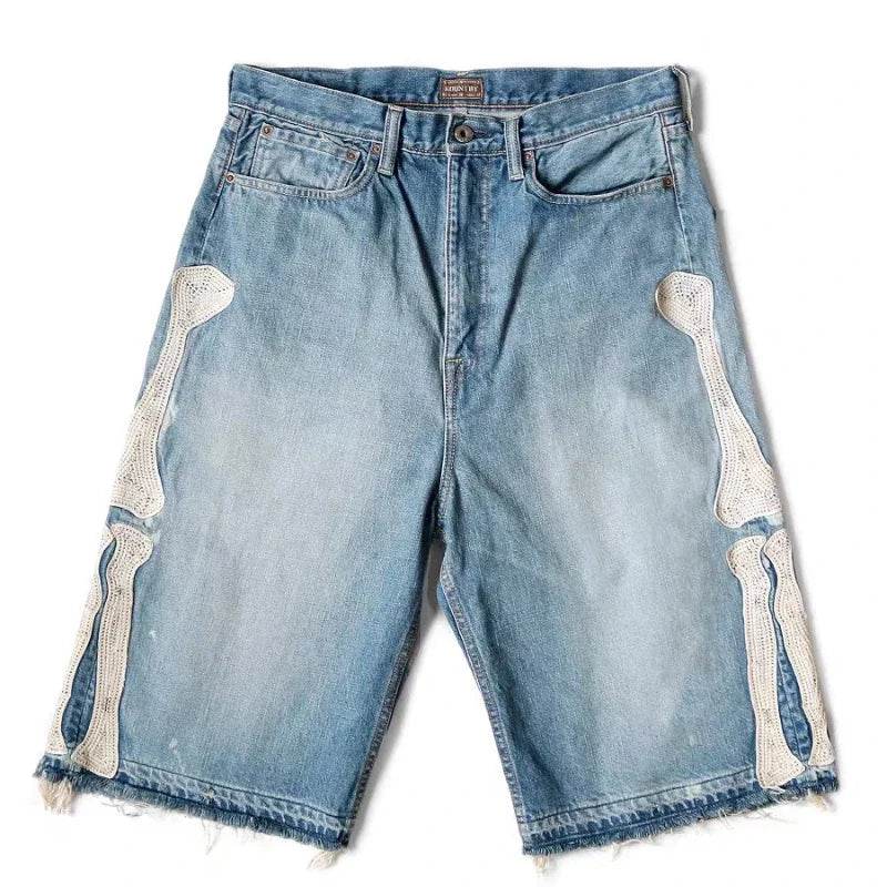 Y2K Embroidered Baggy Jeans – Washed Vintage Denim with Tassels - Stylemein