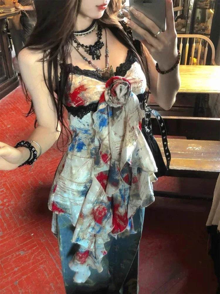 Sexy Gyaru Halter Top – Sweet Print Slim Fit Summer Crop - Stylemein