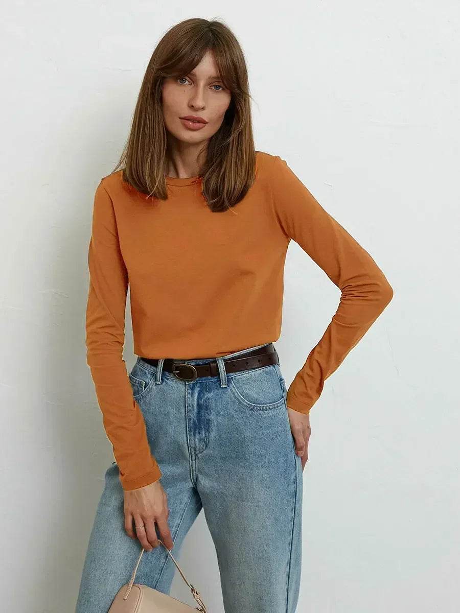 Soft 100% Cotton Oversized Long Sleeve Tee: Essential Spring & Autumn Layering Top - Stylemein