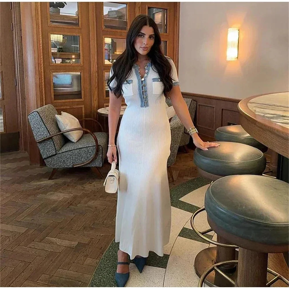 Elegant Women’s Knit Maxi Dress – Chic Bodycon Office Wear