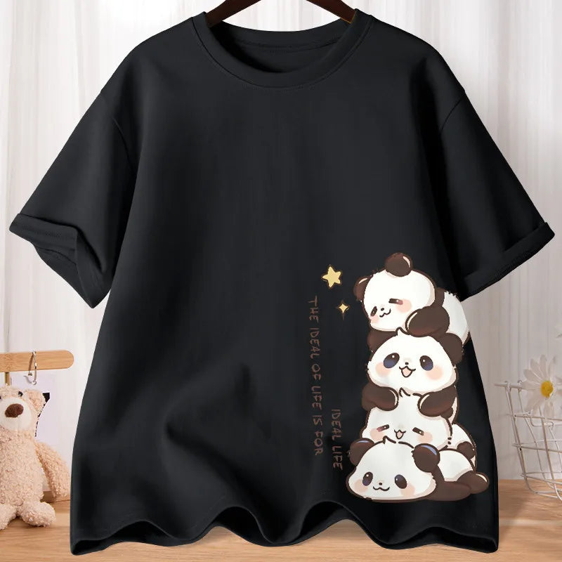 Women’s Oversized Panda Print T-Shirt – Cute Summer Casual Top