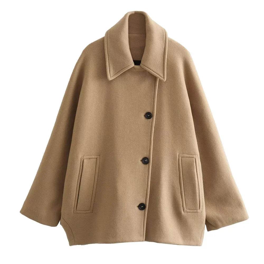 Chic Polo Neck Short Blended Coat: Winter's Essential Cloak Sleeve Top - Stylemein