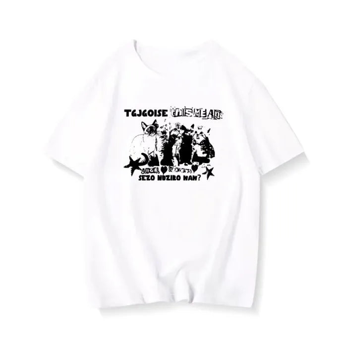 Unisex Oversized Cat Print T-Shirt – Retro College Summer Style