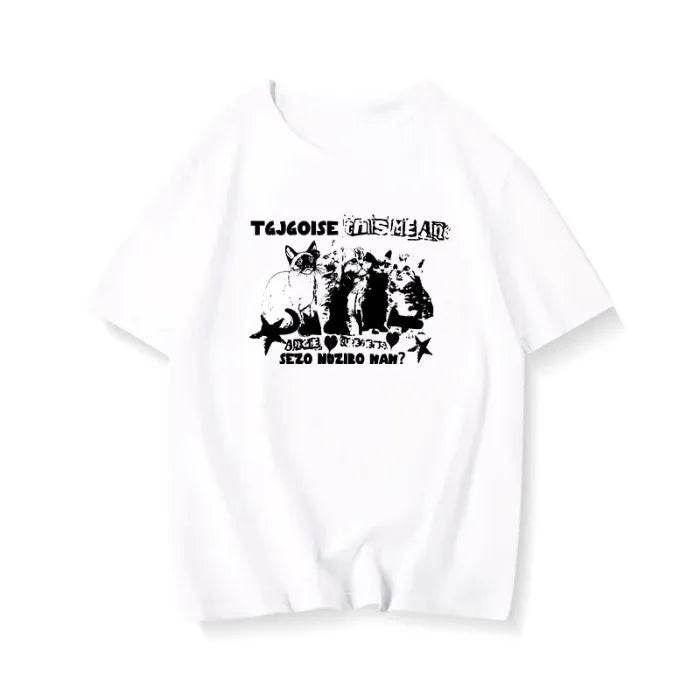 Stylemein - Unisex Oversized Cat Print T-Shirt – Retro College Summer Style
