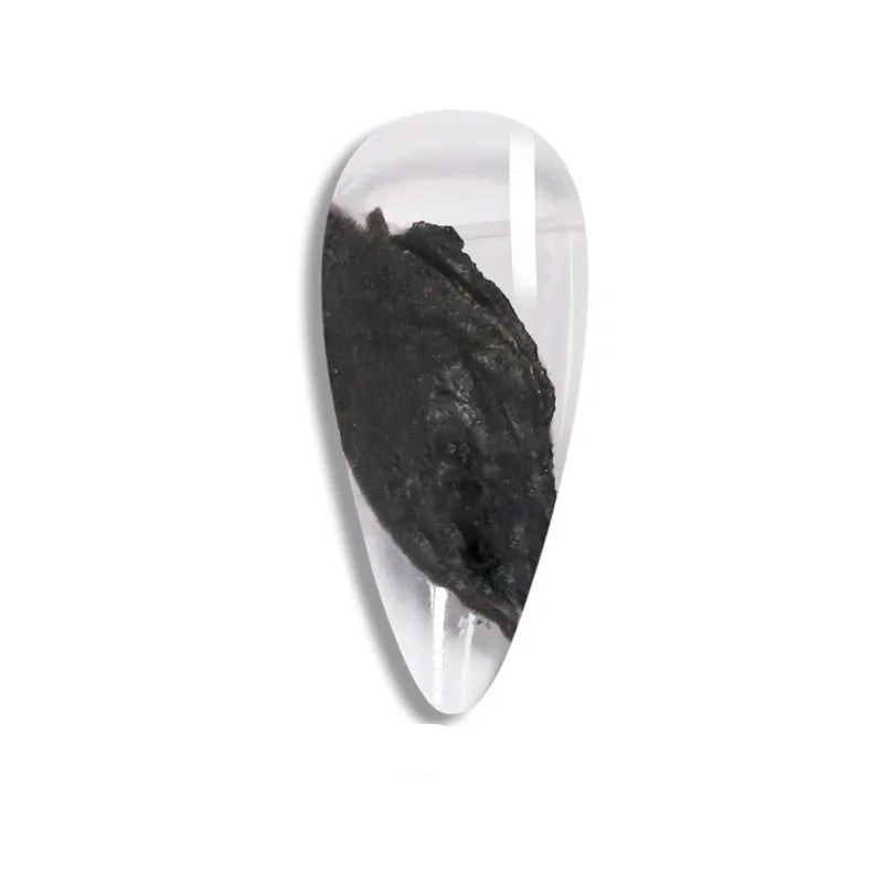 Silver pendant with a black stone on a white background