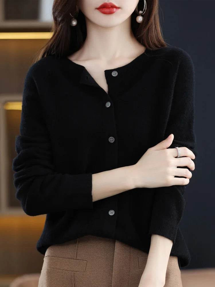 Merino Wool Cardigan – Soft Cashmere O-Neck Sweater - Stylemein