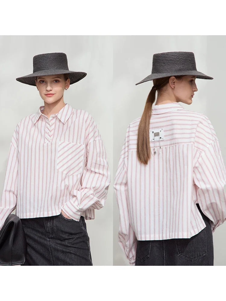 Women’s Cotton Striped Shirt – Loose Fit Autumn Casual Fashion Top