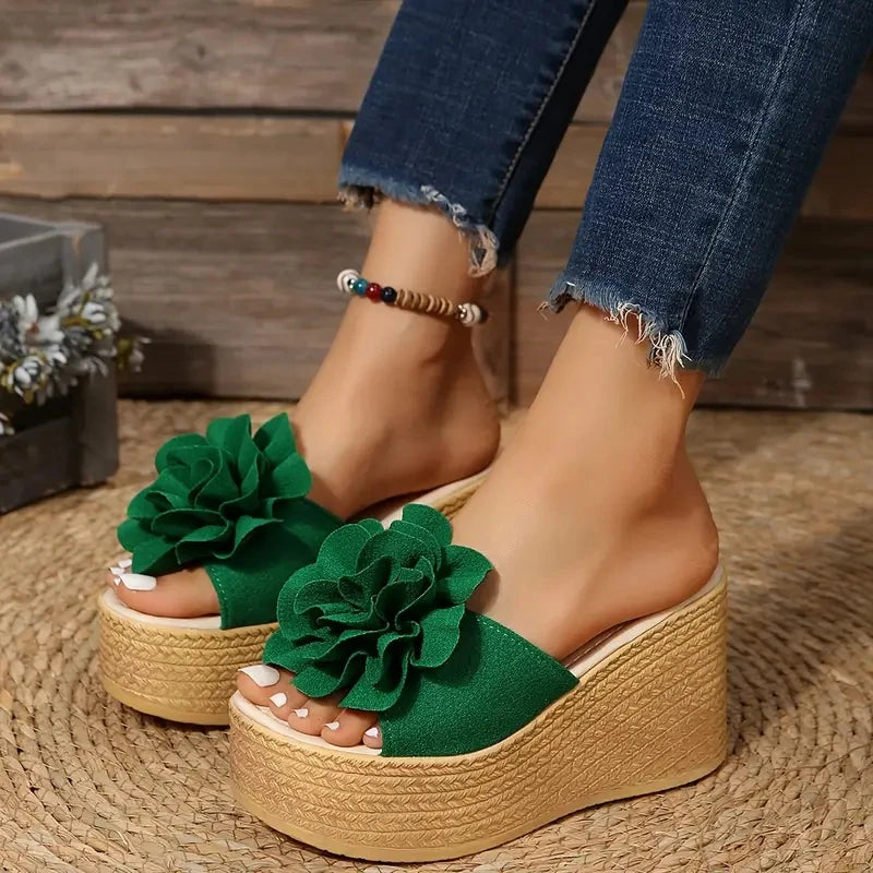 Side view of 3.5 inch platform summer heels

