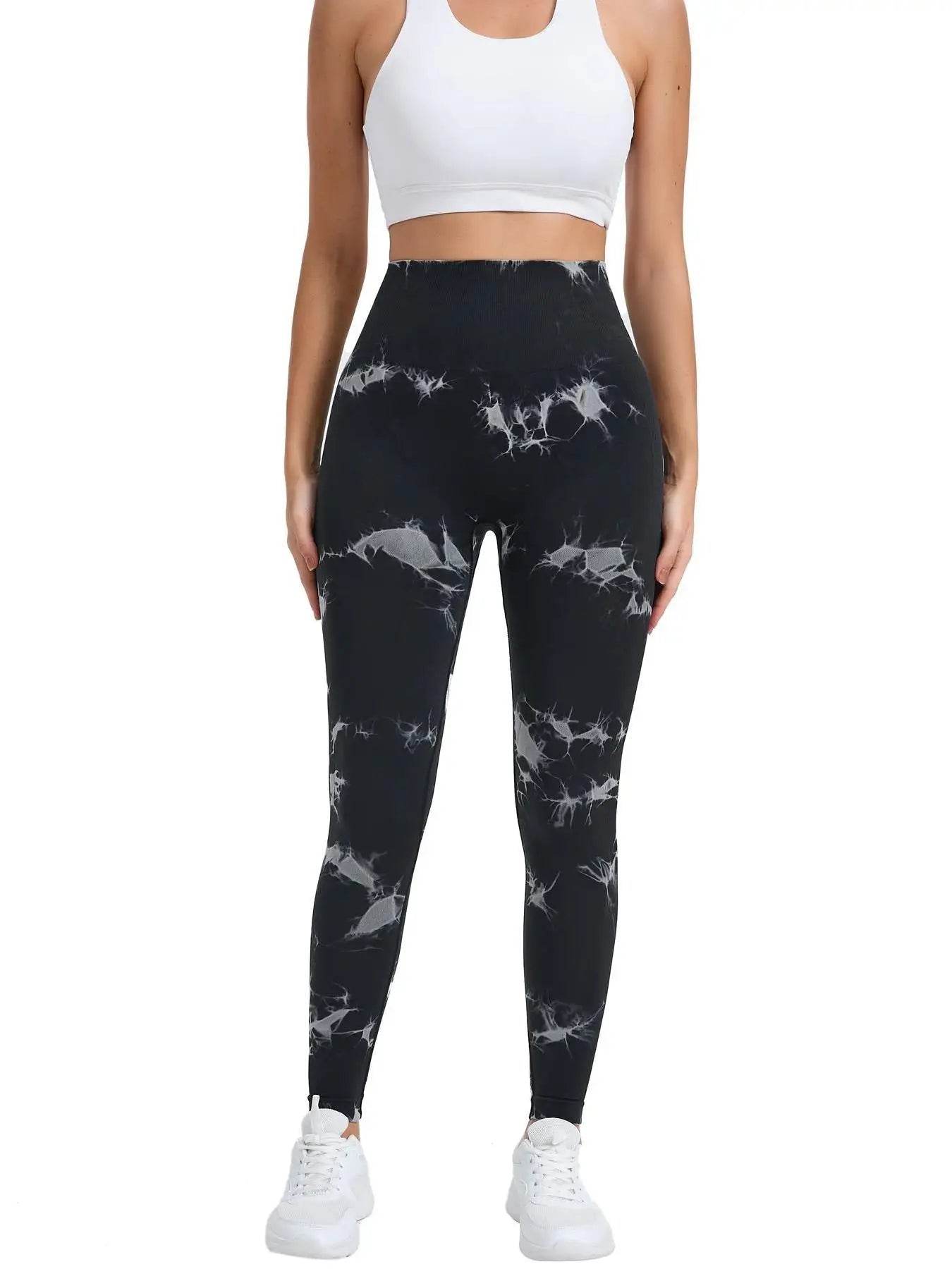 Peach Tie-Dye High Waist Seamless Yoga Pants for Women - Stylemein