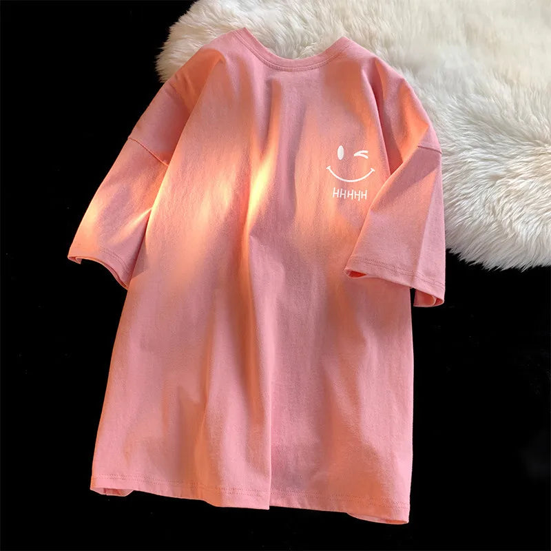 Unisex Smiling Face Oversized T-Shirt – Funny Casual Couple Top