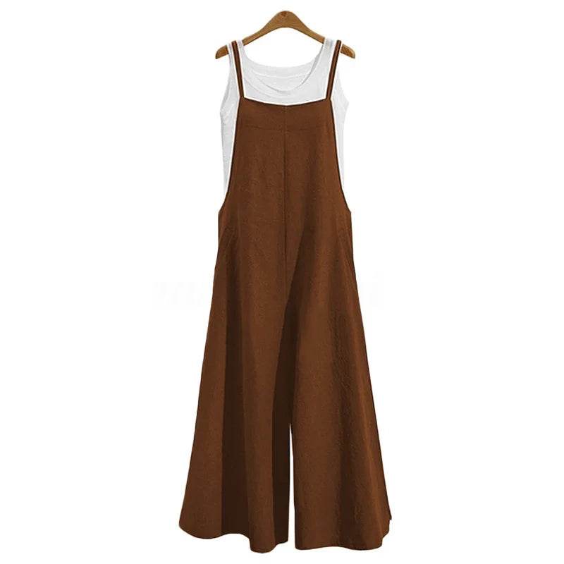 Stylemein - Summer Cotton Linen Jumpsuit – Loose Wide Leg Overalls with Adjustable Straps