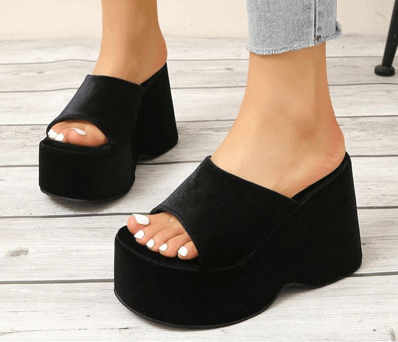 Rose Red Platform Wedge Slides – Stretch Fabric, Thick Sole, Summer Flip Flops, Beach Slippers - Stylemein