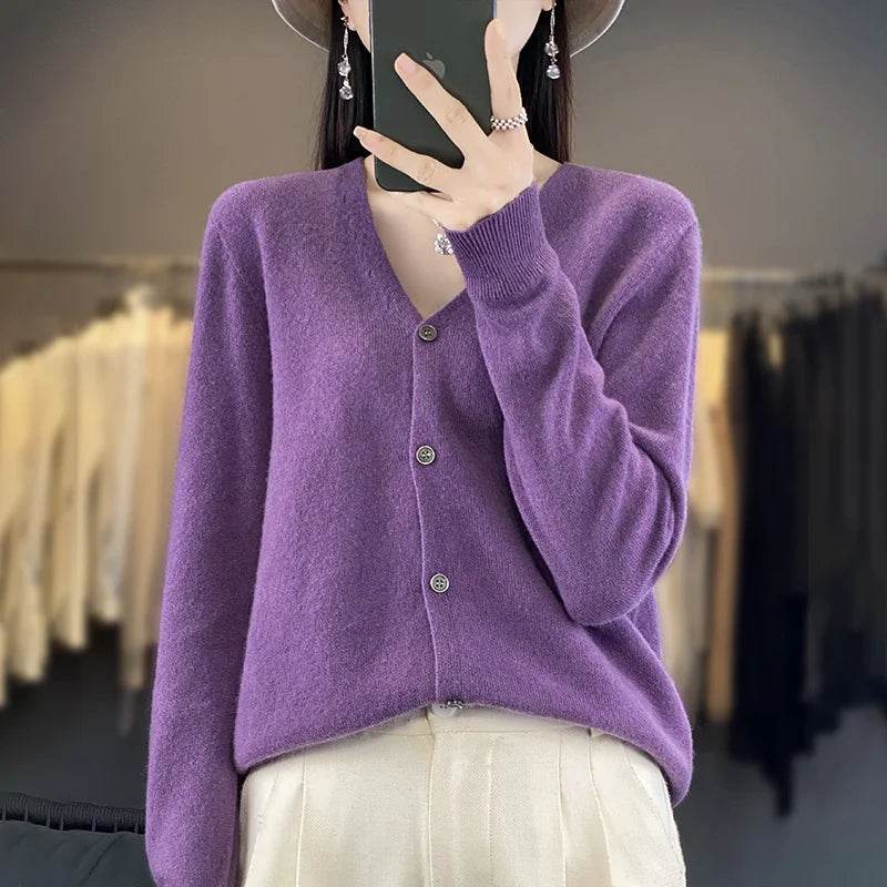 Wool Cardigan – Soft Cashmere O-Neck Sweater - Stylemein