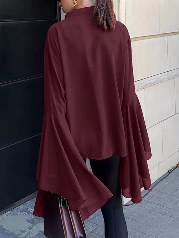 Women’s Ruffle V-Neck Blouse – Elegant Long Sleeve Autumn Top