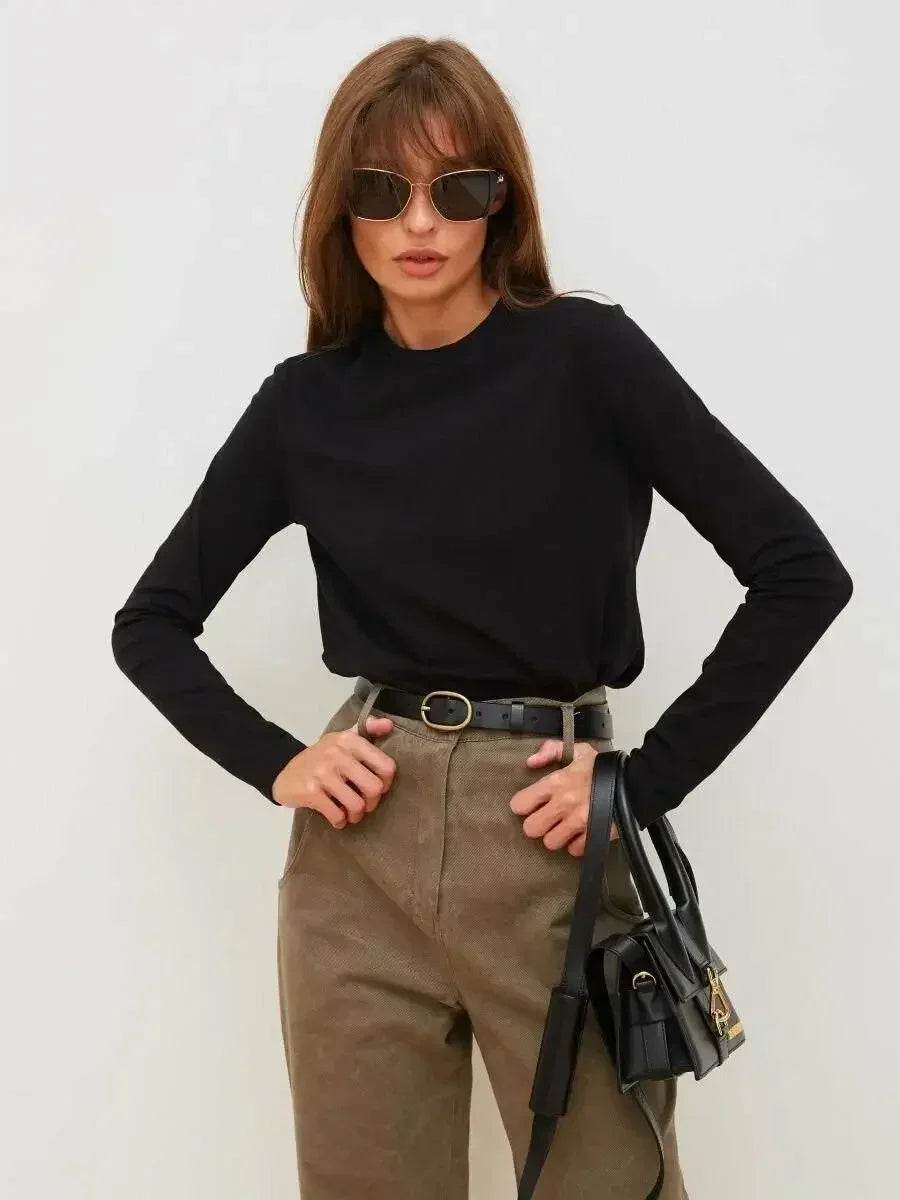 Soft 100% Cotton Oversized Long Sleeve Tee: Essential Spring & Autumn Layering Top - Stylemein