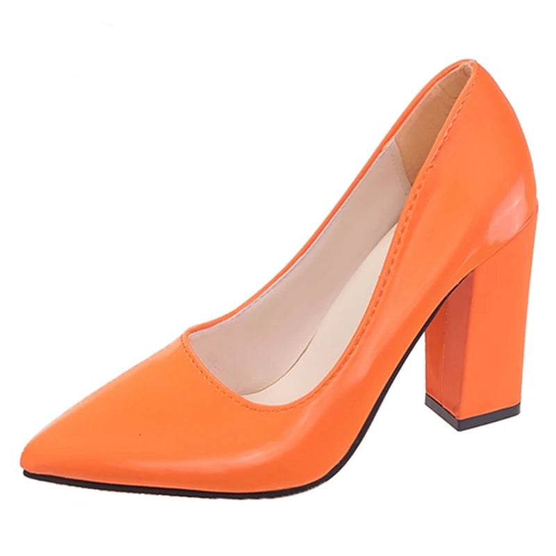 10cm Square Heels – Patent Leather Pumps for Wedding, Party & Office Wear - Stylemein