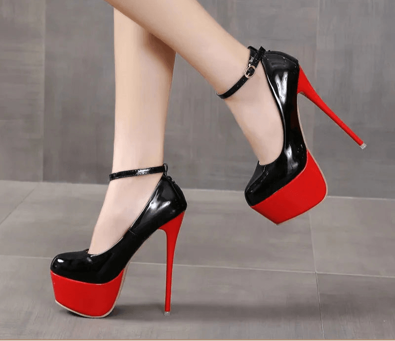 16cm Super High Heel Party Stilettos– 5.5cm Platform, Buckle Strap, Thin Heels for Disco & Dance Events - Stylemein