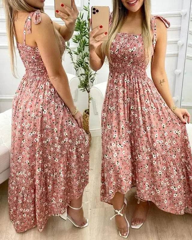 Summer Floral Print Maxi Dress: Sexy Spaghetti Strap Chest Wrap Beach Dress - Stylemein