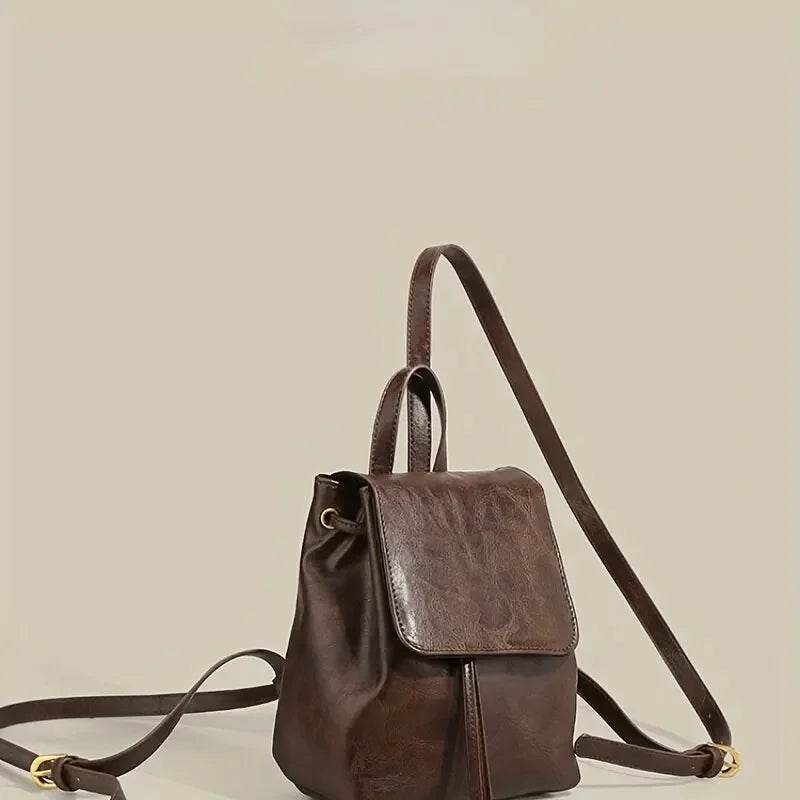 Small Drawstring Backpack for Women: PU Leather Mini Backpack for School & Travel - Stylemein