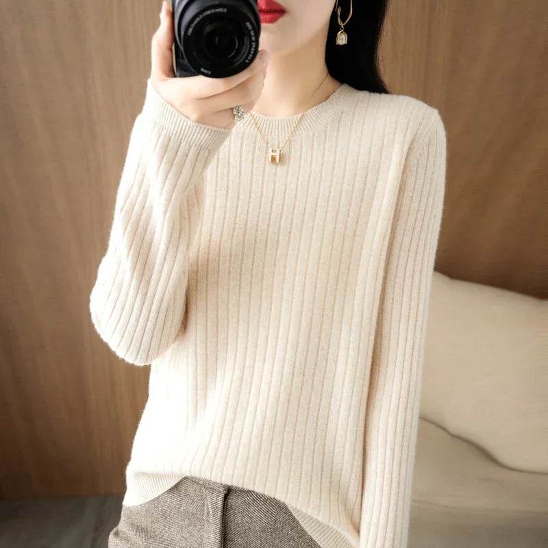 Striped Loose Knit Sweater – Warm O-Neck Long Sleeve Pullover - Stylemein
